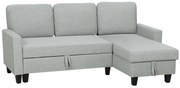 HOMCOM Sofá-Cama Chaise Longue de 3 Lugares Chaise Longue Reversível Ambos Lados com Armazenamento com Capas Removíveis 197x129x85 cm Cinza | Aosom Portugal