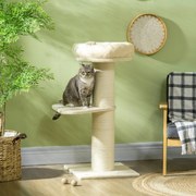 Arranhador para gatos com arranhador de sisal natural, 2 plataformas, cesto de observação, brinquedo com bola suspensa e peluche bege