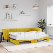 vidaXL Sofá-cama com gavetão e colchões 90x200 cm veludo amarelo