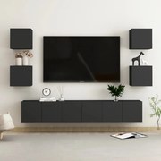 7 pcs conjunto de móveis de TV contraplacado preto