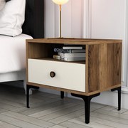Mesa de Cabeceira Lizbon500 – Nogueira e Creme – 56x50,8x40 cm
