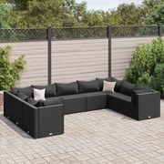 vidaXL 9 pcs conjunto lounge de jardim c/ almofadões vime PE preto
