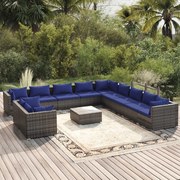 12 pcs conjunto lounge de jardim c/ almofadões vime PE cinza