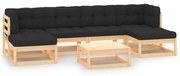 vidaXL 7 pcs conj. lounge jardim c/ almofadões antracite pinho maciço