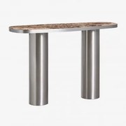Consola De Entrada Oval 120x40 Cm Em Pedra Natural E Aço Inoxidável Fertrix Mármore Castanho Emperador - Sklum