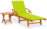vidaXL Espreguiçadeira de jardim com mesa e almofadão acácia maciça