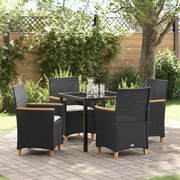 vidaXL Conjunto de Jantar de Jardim de 5 Peças com Almofadas Preto Rattan Poliéster