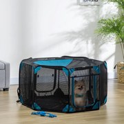 Parque para Cães de 8 Painéis Parque para Animais de Estimação com Bolsa de Transporte Parque Animais Portátil para Gatos Coelhos Ø126x58cm Azul