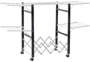 HOMCOM Estendal de Roupa Dobrável de Alumínio Móvel com 4 Alças Laterais Prateleira para Sapatos 4 Rodas com Freios 157,5x54x101cm Branco