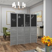 Biombo Separador de Ambientes Dobrável de 4 Painéis de Madeira com Quadros 162x172 cm Cinzento