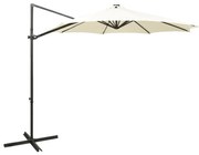 Guarda-sol jardim cantilever c/ poste e luzes LED 300 cm areia