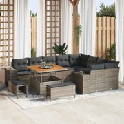 Conjunto de Sofá para Jardim vidaXL com 12 Peças e Almofadas Cinza Rattan Sintético Acácia