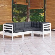 vidaXL 4 pcs conjunto lounge de jardim c/ almofadões pinho branco