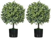 HOMCOM Conjunto de 2 Árvores de Chá Artificial 55 cm Planta Artificial com 343 Folhas Musgo e Vaso Planta Artificial Decorativa Verde