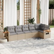 vidaXL 6 pcs conjunto de sofás p/ jardim com almofadões vime PE bege