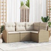 vidaXL Conjunto de Sofá de Jardim 4 Peças com Almofadas Bege em Rattan Sintético