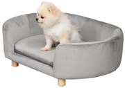 PawHut Sofá para Cães Pequenos Cama Elevada para Cães com Pés de Madeira Almofada Removível e Capa Lavável Carga 10 kg 86x55x33 cm Cinzento Claro