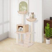 Arranhador para gatos 122 CM de 4 camadas com postes de arranhar de sisal Cesto Cama Escada Almofadas Bege