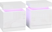 HOMCOM Conjunto 2 Mesas de Cabeceira LED a 16 Cores e 4 Modos com 2 Gavetas, em Madeira, 45x35x52 cm, Branco Brilhante | Aosom Portugal