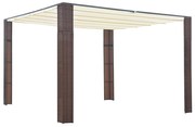 Gazebo com teto em vime PE 300x300x200 cm castanho e creme