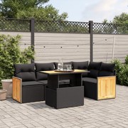 vidaXL 6 pcs conjunto sofás de jardim c/ almofadões vime PE preto