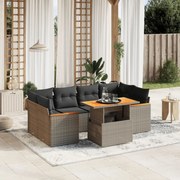vidaXL 7 pcs conjunto sofás p/ jardim c/ almofadões vime PE cinzento