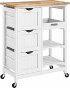 HOMCOM Carrinho de Cozinha com Rodas Carrinho de Serviço com 3 Gavetas 2 Prateleiras Abertas e Bandeja 67x37x85,5 cm Branco | Aosom Portugal