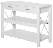 HOMCOM Mesa Consola Moderna 2 Gavetas Prateleiras Inferiores 105x40x76 cm Branco | Aosom Portugal