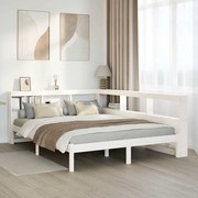 vidaXL Cama com estante sem colchão 160x200 cm pinho maciço branco