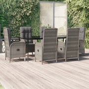 vidaXL 7 pcs conjunto jantar jardim c/ almofadões vime PE preto/cinza