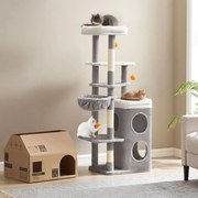 Arranhador de vários andares com cavernas e plataformas para gatos 53 x 46 x 152 cm Cinzento