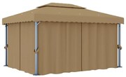 Gazebo com cortina 4x3 m alumínio cinzento-acastanhado