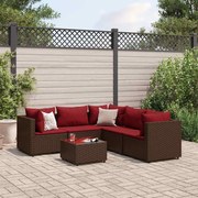 vidaXL 6 pcs conj. lounge jardim c/ almofadões 6 pcs vime PE castanho