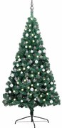 Meia árvore Natal artificial pré-iluminada c/ bolas verde
