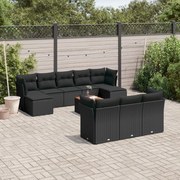 11 pcs conjunto sofás de jardim c/ almofadões vime PE preto