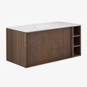 Conjunto De Móvel De Casa De Banho 100x50 Cm Suspenso Em Madeira Com Lavatório Integrado Endika Madeira Escura - Sklum