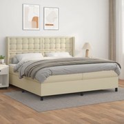 vidaXL Cama com molas/colchão 200x200 cm couro artificial cor creme