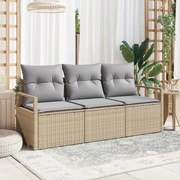 Conjunto de Sofá de Jardim vidaXL de 3 Peças com Almofadas Bege Rattan Poliéster