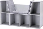 HOMCOM Estante Infantil 2-em-1 Estante + Banco incl. Almofada 103 cm × 30 cm × 62 cm Branco + Cinza | Aosom Portugal