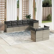 vidaXL 8 pcs conj. sofás jardim c/ almofadões vime PE cinzento-claro