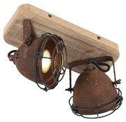 Foco industrial castanho enferrujado com madeira inclinável 2 luzes - Gina Industrial