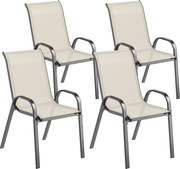 Outsunny Conjunto de 4 Cadeiras de Exterior Empilháveis com Assento de Rede Encosto Alto e Estrutura de Aço para Jardim Bege e Preto | Aosom Portugal