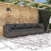 4 pcs conjunto lounge de jardim c/ almofadões vime PE cinzento