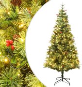vidaXL Árvore de Natal com pinhas pré-iluminada 120 cm PVC e PE verde