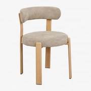 Jolie Cadeira De Jantar Estofada E Em Ferro Madeira Natural & Chenille Castanho Trigo - Sklum