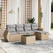 vidaXL 6 pcs conj. sofás jardim c/ almofadões vime PE bege misturado