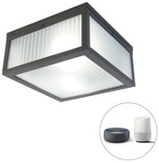 LED Candeeiro de teto exterior inteligente preto com vidro canelado incluindo WiFi A60 - Charlois Moderno