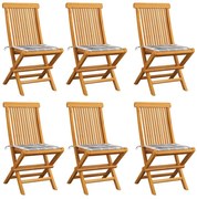 vidaXL Cadeiras de jardim c/ almofadões xadrez cinzento 6 pcs teca