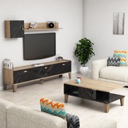 Conjunto de Mobiliário de Sala de Estar Sumer – Carvalho e Mármore – T