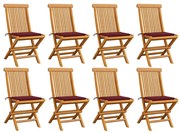 vidaXL Cadeiras jardim c/ almofadões vermelho tinto 8 pcs teca maciça